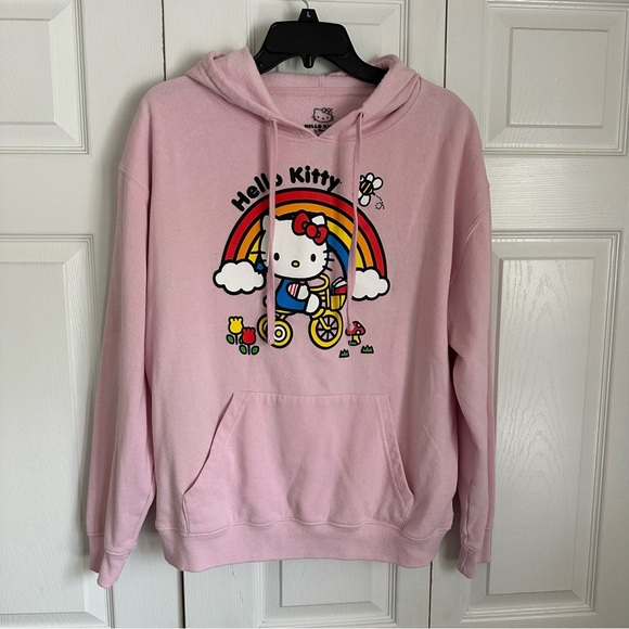 Hello Kitty Hoodie Womens L Rainbow Bicycle Sanrio BioWorld 2023 Graphic Kawaii - Picture 1 of 5